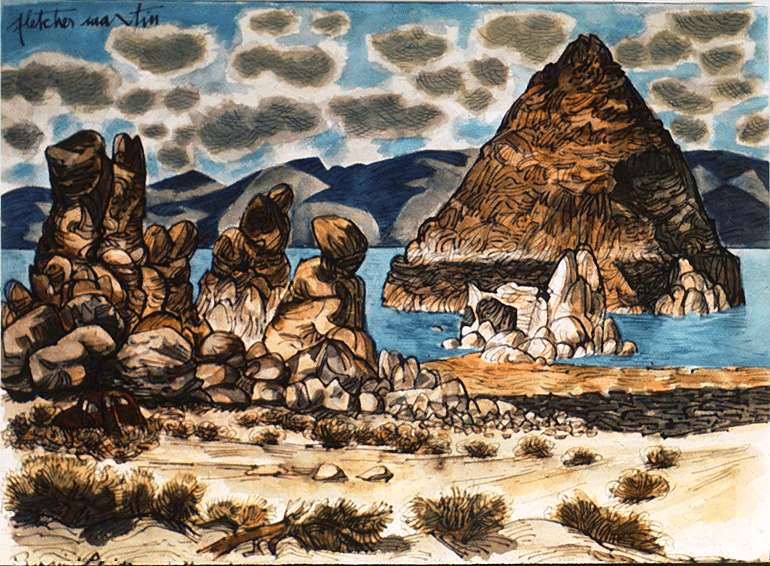Painting of pyramid lake