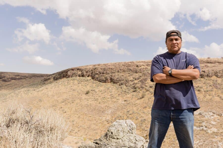 A man stands on reservation land in Battle Mountain, Nevada.